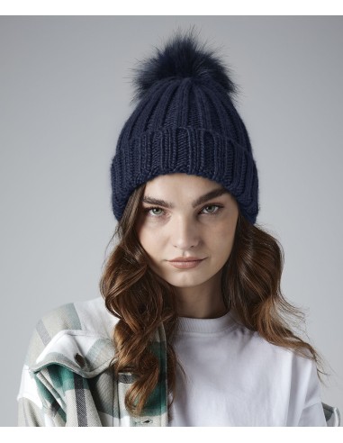 BEE-B413-Verbier Faux Fur Pop Pom Chunky Beanie